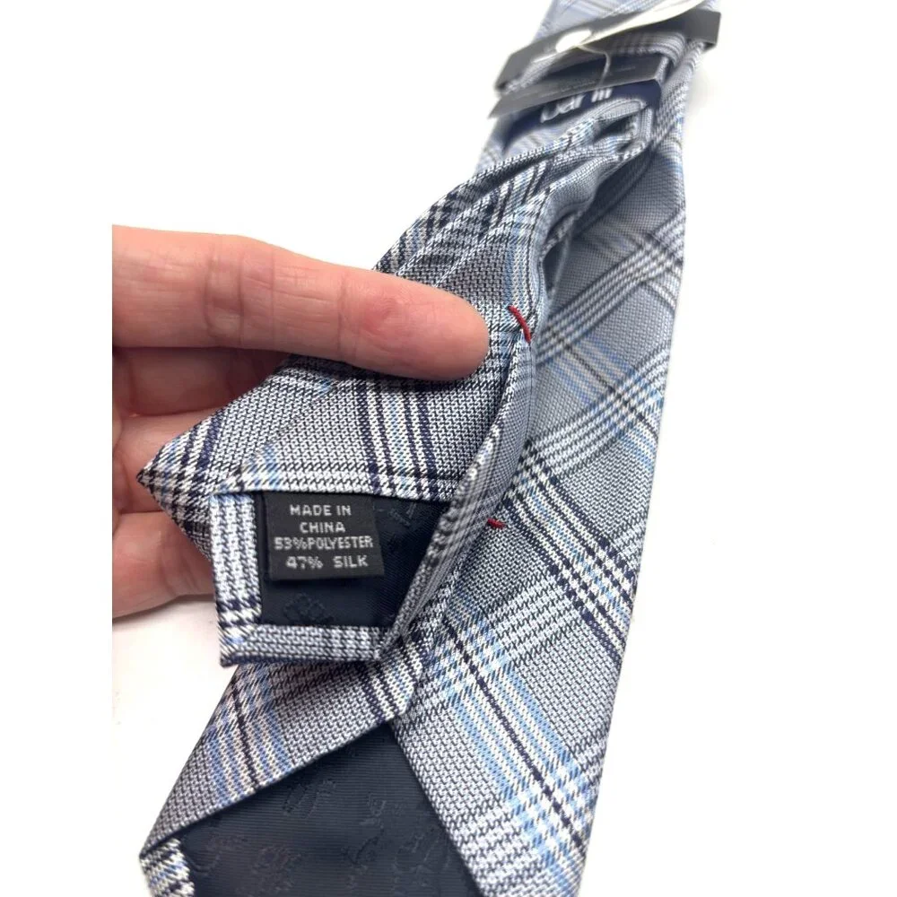 BAR III Carnaby Collection Harp Plaid Men’s Necktie, Blue, OS